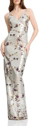Dress The Population Cammie Sequin Floral Gown in Pearl Multi at Nordstrom, Size Xx-Large
