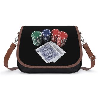 Generic Playing Cards And Poker Chips Crossbody Bags for Women Fashion Leather Shoulder Handbags With Adjustable Strap