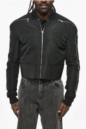 Rick Owens Solid Color Bomber Jacket with Leather Detail size 50