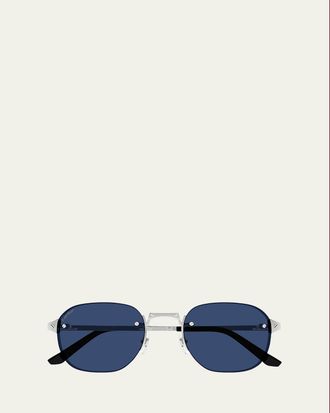 Cartier Mens CT0459SM Rimless Metal Round Sunglasses