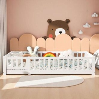 OEM Cama Ni&ntilde;os 90x200 Modulable - Cama Cuna Evolutiva De Madera Ecoresponsable & Seguridad En747 - Blanca