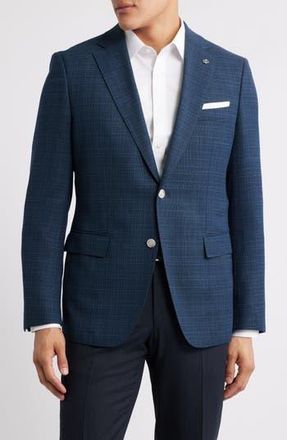 BOSS Hutson Slim Fit Slub Dark Blue Plaid Sport Coat at Nordstrom Rack, Size 40 Regular