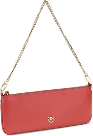 Pinko Womens Horizontal Flat Leather Shoulder Bag Rosso Rio-Antique Gold