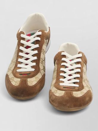 Gucci shift sneakers monogram fabric suede leather