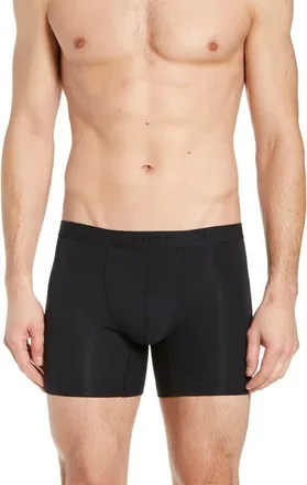 Hanro Cotton Essentials Cotton Long Boxer Brief in All Black at Nordstrom, Size X-Large
