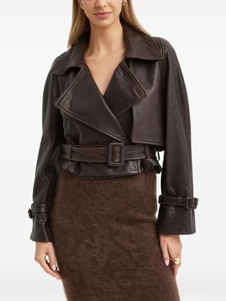 Nour Hammour cut-out collar belted jacket - Brown