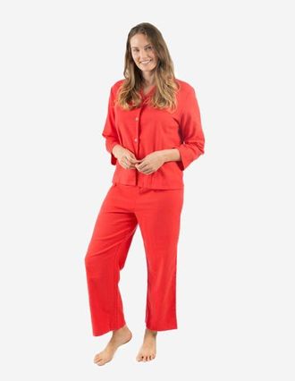 Leveret Womens 2-pc. Cotton Flannel Button-Front Holiday Pajama Set in Solid Red at Nordstrom, Size Xx-Large
