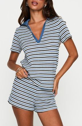 Princess Polly On Vacation Open Stitch Top & Shorts Set in Blue Stripe at Nordstrom, Size 4