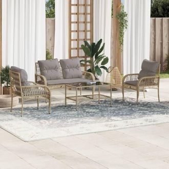 vidaXL Juego De Sof&aacute;s Jard&iacute;n Con Cojines 4 Pzas Rat&aacute;n Sint&eacute;tico Beige Vidaxl