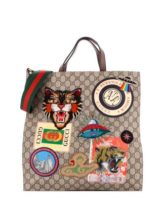 Gucci Courrier Convertible Soft Open GG Coated Canvas with Applique North South tote bag - Marrone