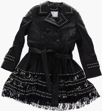 Philipp Plein EST.1978 studded leather double breasted overcoat with lace size 6 Y