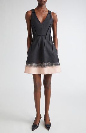 Jason Wu Painted Hem Glen Plaid Wool Minidress in Charcoal/Light Pink at Nordstrom, Size 10