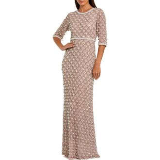 Mac Duggal Womens Pearl & Crystal Embellished Evening Gown in Light Rose at Nordstrom, Size 16