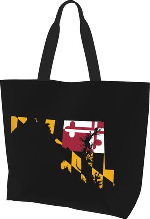 AOOEDM Maryland Flag Map Home Ladies Canvas Tote Reusable Shopping Bag