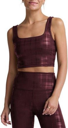 Beyond Yoga Beyond the Studio Plaid Metallic Crop Tank in Plaid Foil Burgundy at Nordstrom Rack, Size X-Small