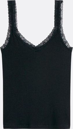 La Redoute Collections Tanktop met kanten detail en V-hals