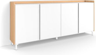 Skraut Home Skraut Home - Aparador Para Sal&oacute;n, Gran Capacidad De Almacenaje, 207x35x91cm, 4 Puertas, Dise&ntilde;o Industrial, Estilo Moderno, Blanco Y Roble Soft