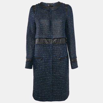 Proenza Schouler Blue/black Tweed Button Front Long Coat