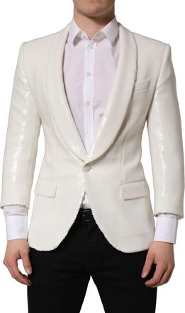 Dolce & Gabbana Mens White Viscose Single Breasted Blazer Jacket Polyester Clothing