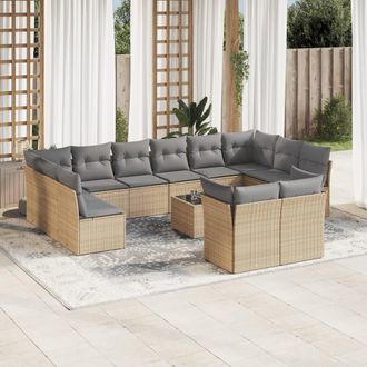 vidaXL Set Sof&aacute;s De Jard&iacute;n Con Cojines 13 Pzas Rat&aacute;n Sint&eacute;tico Beige Vidaxl