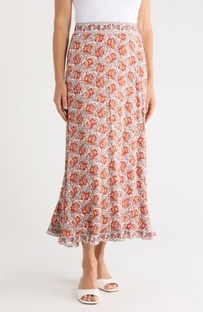 Max Studio Floral Pull-On Maxi Skirt in Cream/Sunset Magnolia at Nordstrom Rack, Size X-Small
