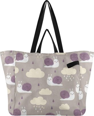 Generic Day Snails Clouds Gray print Reusable Canvas Tote Bag, Heavy Duty Grocery Shopping Bag with Hard Bottom Double Handles Large Capacity Work Groceries T