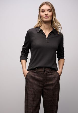 Street One Poloshirt STREET ONE, Damen, Gr. 36, schwarzest braun, Jersey, Obermaterial: 50% Baumwolle, 50% Modal, unifarben, tailliert h&uuml;ftbedeckend, Rundhals, B