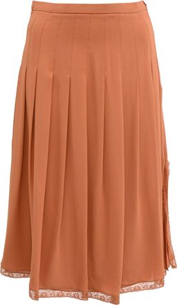 Chlo&eacute; Pleated Midi Skirt in Orange Polyester