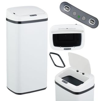 Relaxdays Relaxdays - Cubo De Basura Cocina Con Sensor, 40 L, Tapa El&eacute;ctrica, Soporte Para Bolsas, Papelera Autom&aacute;tica, Blanco
