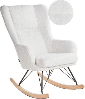 Beliani Mecedora Tapizada De Boucl&eacute; Patas De Metal Negro Con Reposabrazos Respaldo Alto Sala De Estar Habitaci&oacute;n Infantil Blanco Crema Luoma