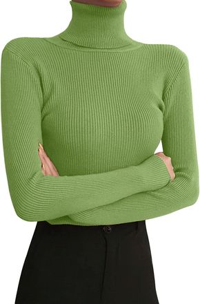 Generic Womens Long Sleeve Turtleneck Sweater Turtle Neck - Women Slim Fit Sweater - Warm Knitted Jumper Oversized Knitted Long Sleeves Warm Loose Soft Pullov