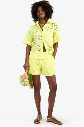 Trina Turk Triennale Cotton Eyelet Top in Citrus at Nordstrom, Size Xx-Large