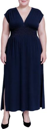 Standards & Practices V-Neck Smocked Waist Midi Dress in Navy at Nordstrom, Size 2X
