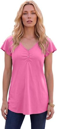 Roaman's Plus Size Cotton Ultimate Flutter Sleeve Sweetheart Tee in Vintage Rose at Nordstrom, Size 16