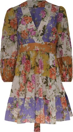 Zimmermann Pattie Belted Voile Wrap Mini Dress in Floral-Print Cotton