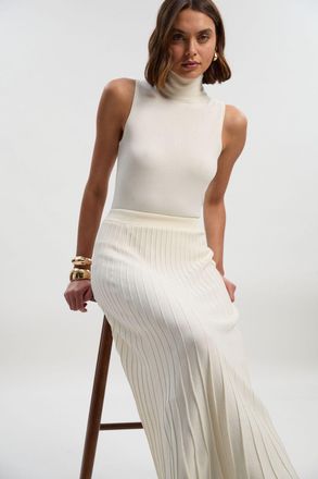 Karen Millen Womens High Waisted Textured Knit Full Maxi Skirt - White Polyamide - Size Medium