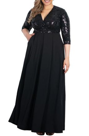 Kiyonna Paris Sequin Bodice Gown in Midnight Noir at Nordstrom, Size 0X
