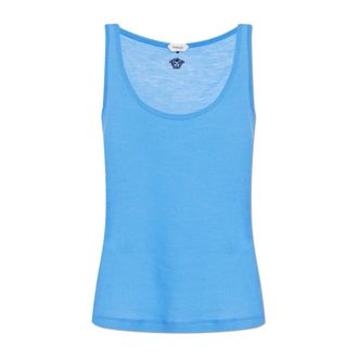 Versace Sleeveless Tops, female, Blue, Size: 3XS Embroidered Ribbed Wool Tank Top