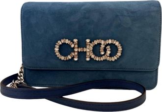 Jimmy Choo London Kalina Suede Chain Wallet Bag In Parrot Blue