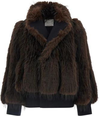 sacai Cropped Jas van Imitatiebont - Dames - Jassen - Bruin - 2XS - Wol - Jassen