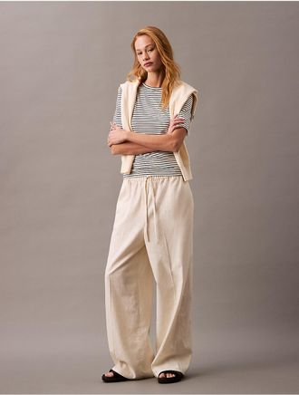 Calvin Klein Womens Linen Cotton Drawstring Pants - Neutral - M