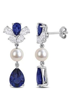 Delmar Lab Grown Blue & White Sapphire & Cultured Pearl Drop Earrings at Nordstrom Rack