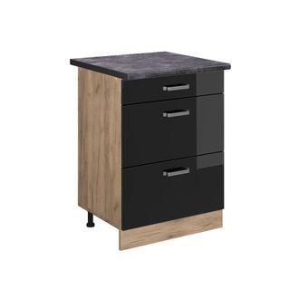 Vicco Mueble Bajo De Cocina R-line, Negro Brillo Intenso, 60 Cm Con Cajones, Et Antracita Vicco