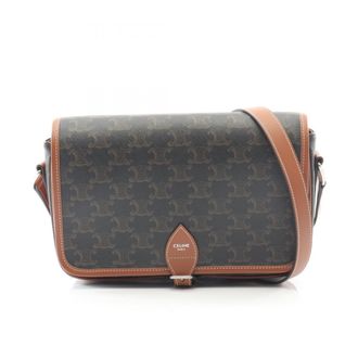 Celine Black Brown Coated Canvas Leather Shoulder Bag (Pre-Owned)