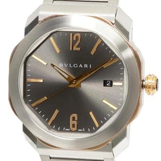 Bulgari Pre-owned Octo Roma Watch Ocp41Sg - Heren - Pre-owned - Grijs - Maat: ONE Size Leer