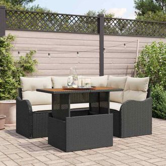 vidaXL Vidaxl - Conjunto De Sof&aacute; De Jard&iacute;n 5 Pcs Negro Y Crema 100 X 55 X 73 Cm