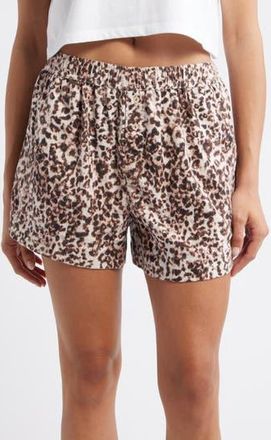 Open Edit Print Cozy Flannel Boxer Pajama Shorts in Ivory- Pink Mixed Animal at Nordstrom Rack, Size X-Large