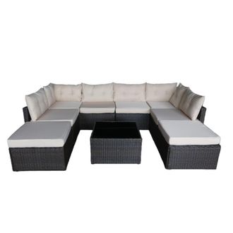 Concept Usine Mobiliario de jard&iacute;n de 8 plazas en resina tejida marr&oacute;n y beige
