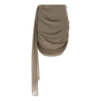 Rotate ROTATE Birger Christensen, Short Skirts, female, Beige, Size: L Chiffon Draped Mini Skirt