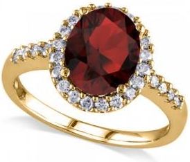 Allurez Oval Garnet & Halo Diamond Engagement Ring 14k Yellow Gold 3.22ct